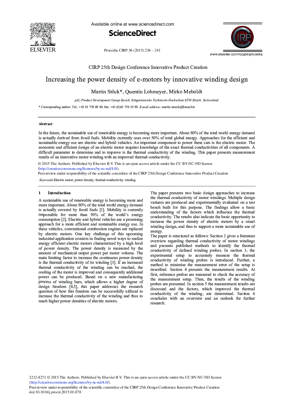 Increasing the Power Density of e-motors by Innovative Winding Design 