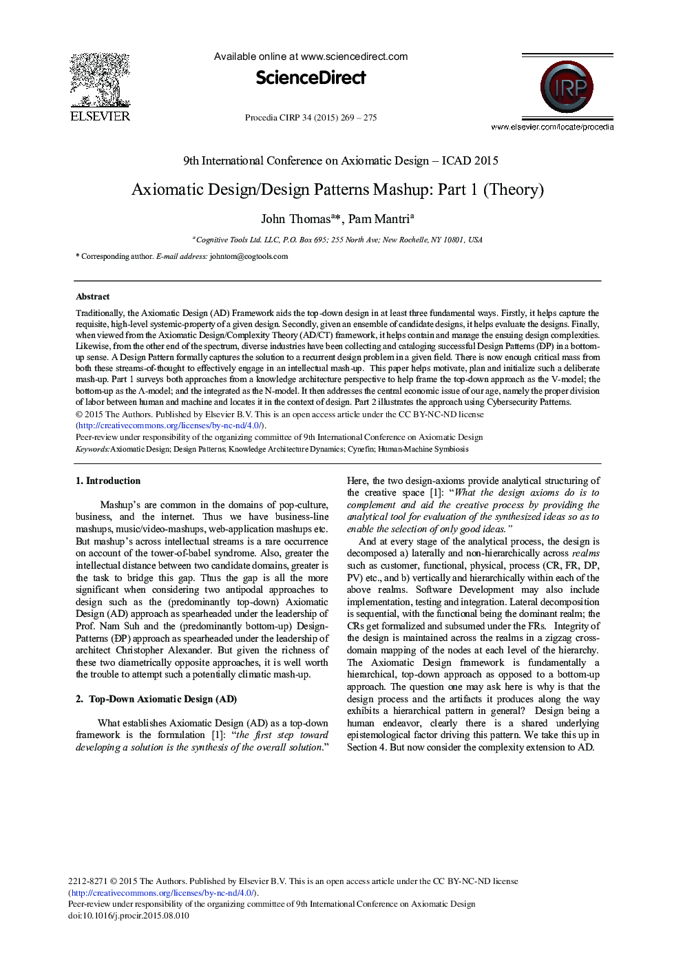 عکس صفحه اول مقاله: Axiomatic Design/Design Patterns Mashup: Part 1 (Theory) Axiomatic Design/Design Patterns Mashup: Part 1 (Theory)