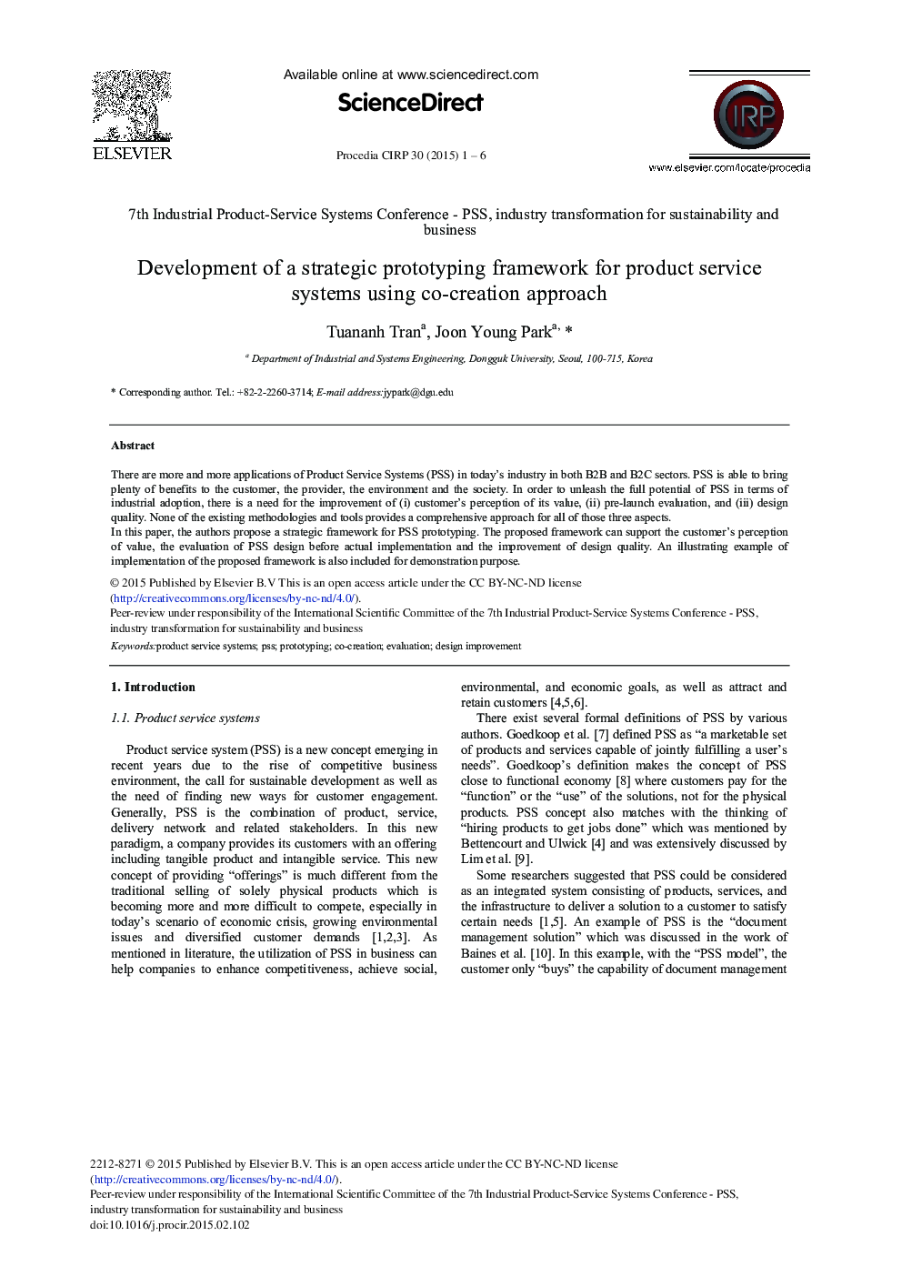 Development of a Strategic Prototyping Framework for Product Service Systems Using Co-creation Approach 