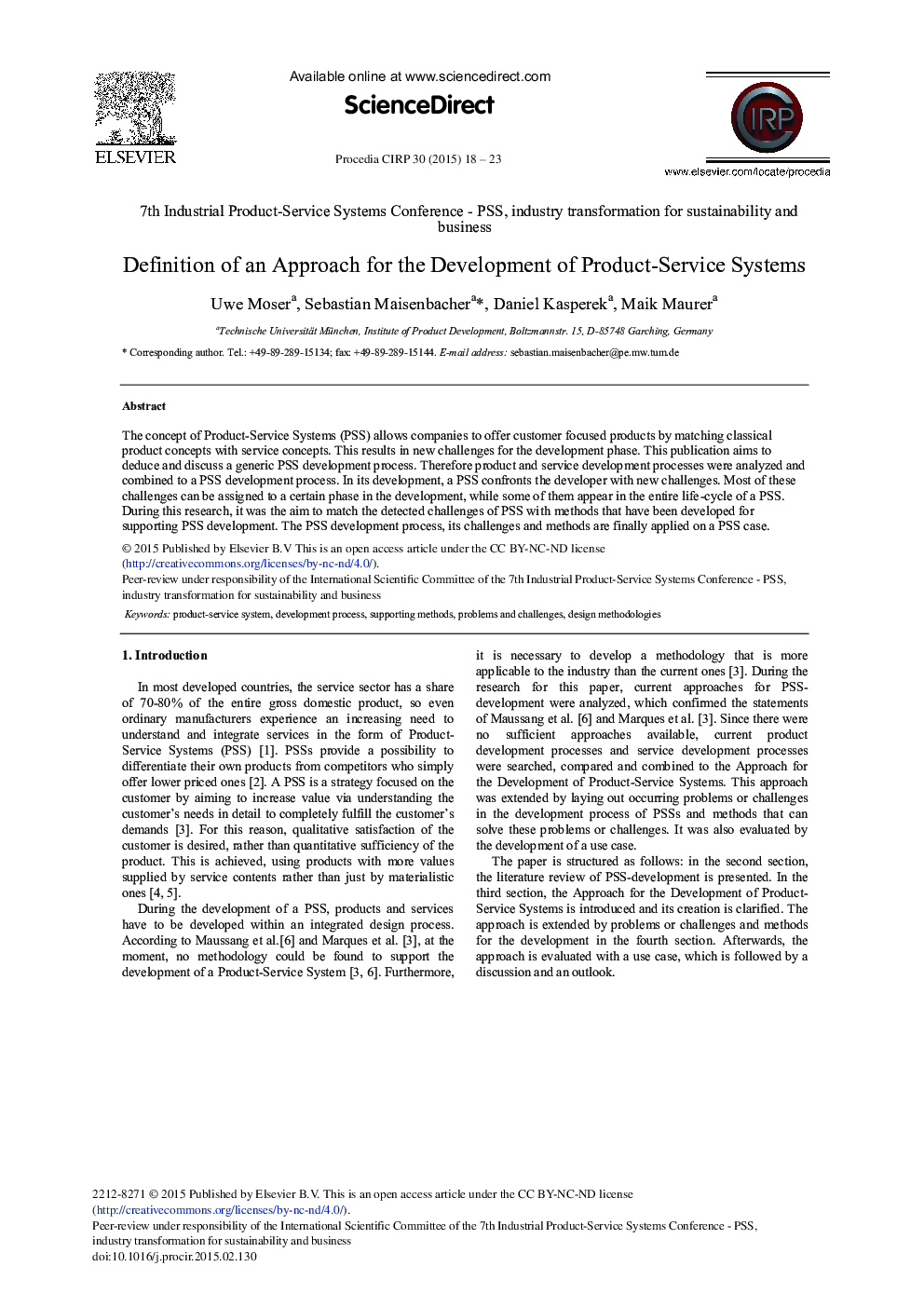 Definition of an Approach for the Development of Product-Service Systems 