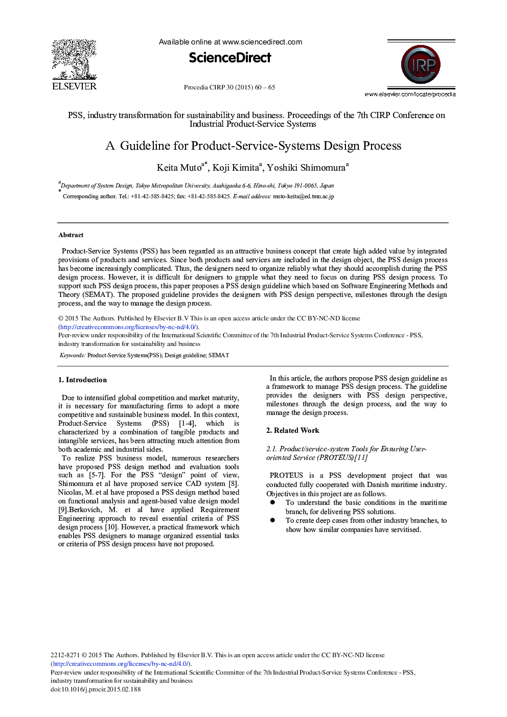 A Guideline for Product-Service-Systems Design Process 