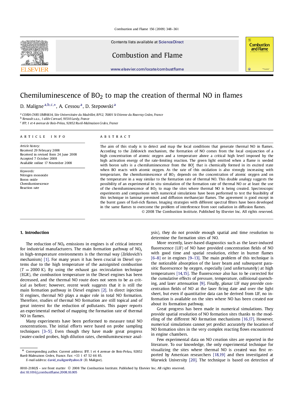 Chemiluminescence of BO2 to map the creation of thermal NO in flames