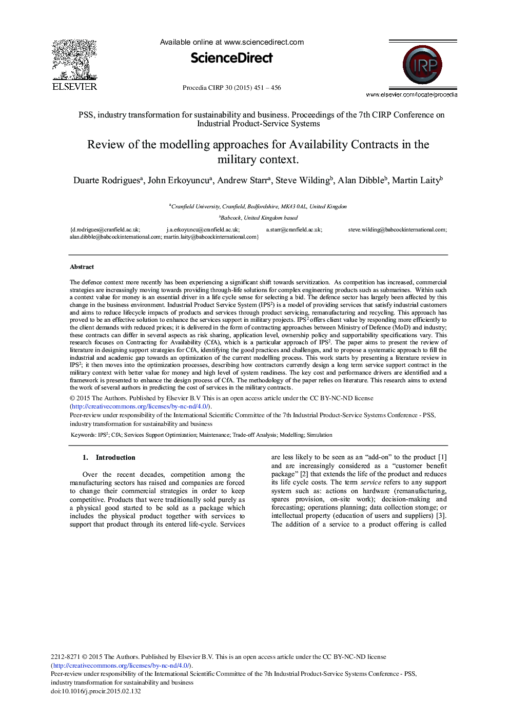 Review of the Modelling Approaches for Availability Contracts in the Military Context