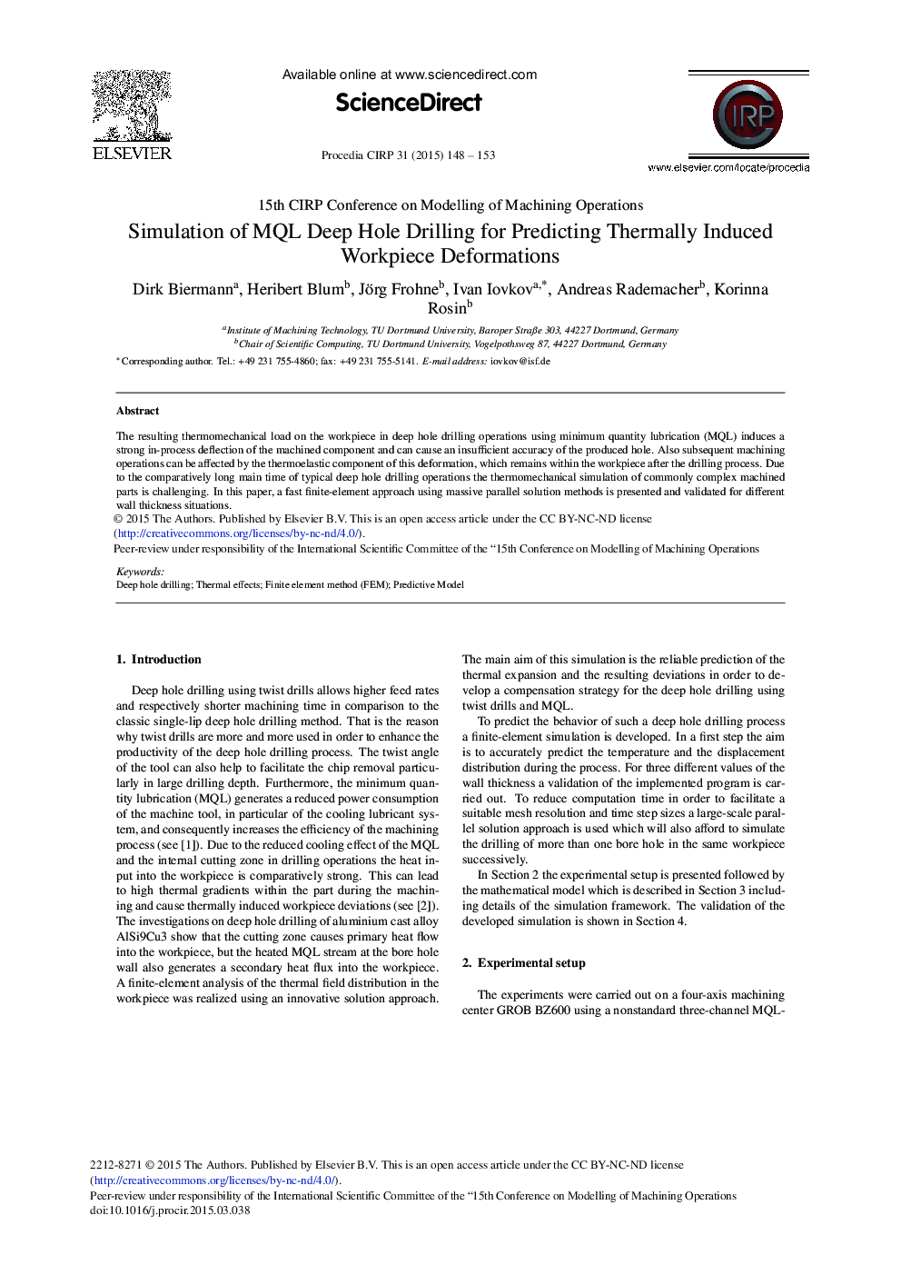 Simulation of MQL Deep Hole Drilling for Predicting Thermally Induced Workpiece Deformations 