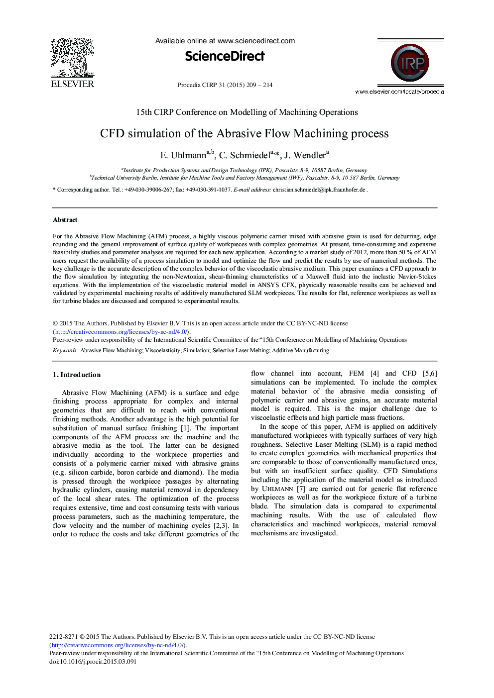 عکس صفحه اول مقاله: CFD Simulation of the Abrasive Flow Machining Process CFD Simulation of the Abrasive Flow Machining Process