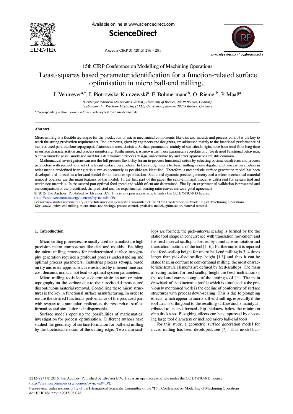 Least-squares Based Parameter Identification for a Function-related Surface Optimisation in Micro Ball-end Milling 