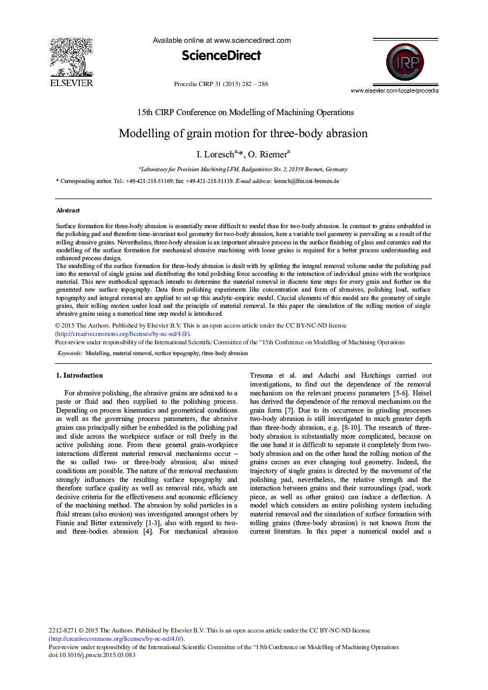 Modelling of Grain Motion for Three-body Abrasion 