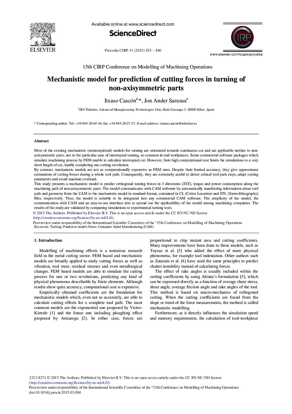 Mechanistic Model for Prediction of Cutting Forces in Turning of Non-axisymmetric Parts 