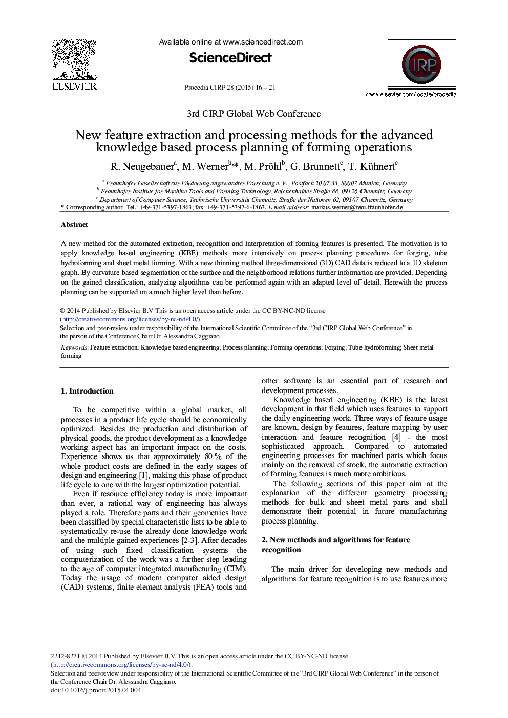 New Feature Extraction and Processing Methods for the Advanced Knowledge Based Process Planning of Forming Operations