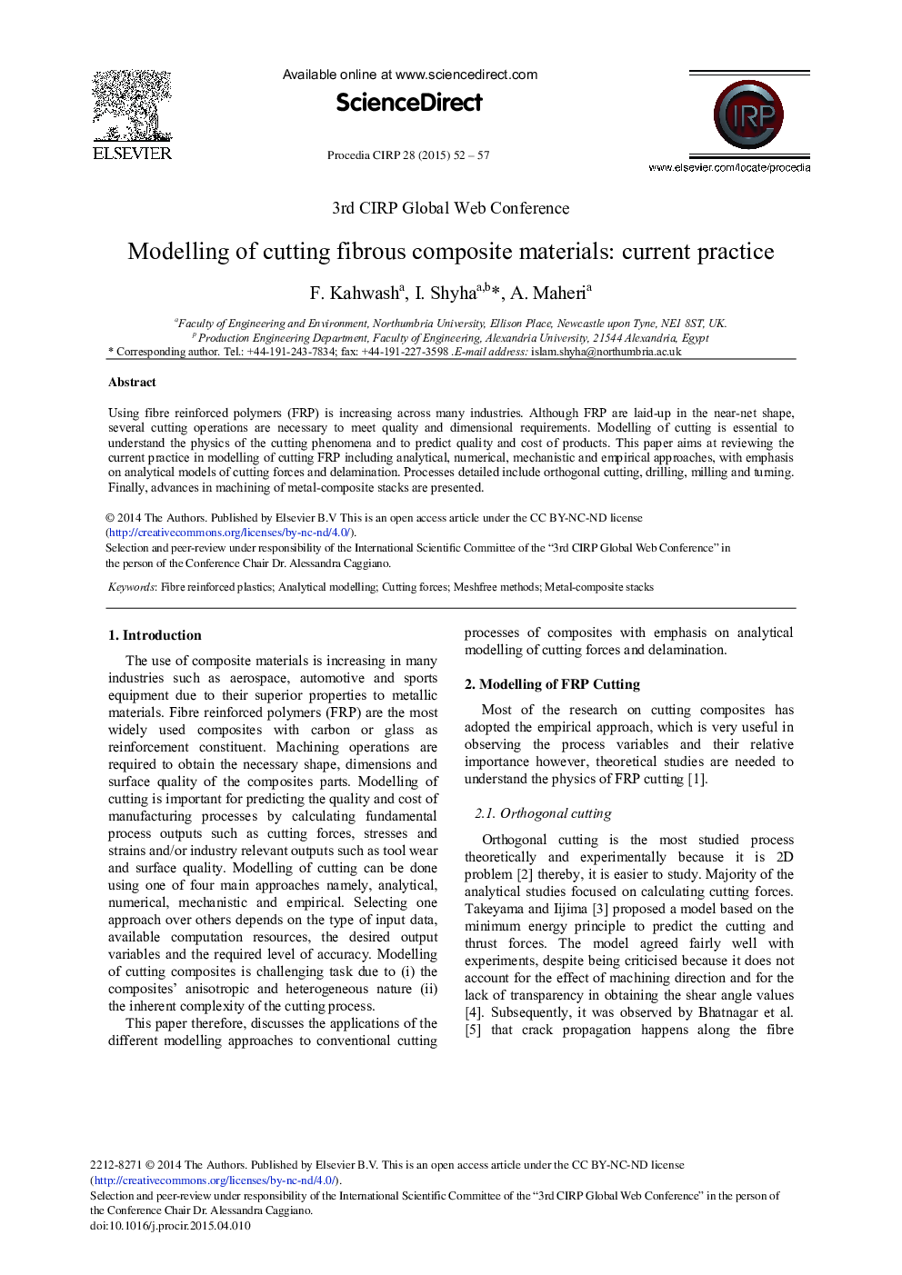 Modelling of Cutting Fibrous Composite Materials: Current Practice 