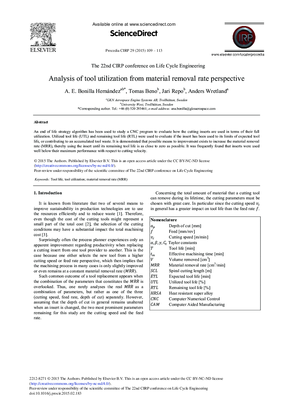 Analysis of Tool Utilization from Material Removal Rate Perspective 