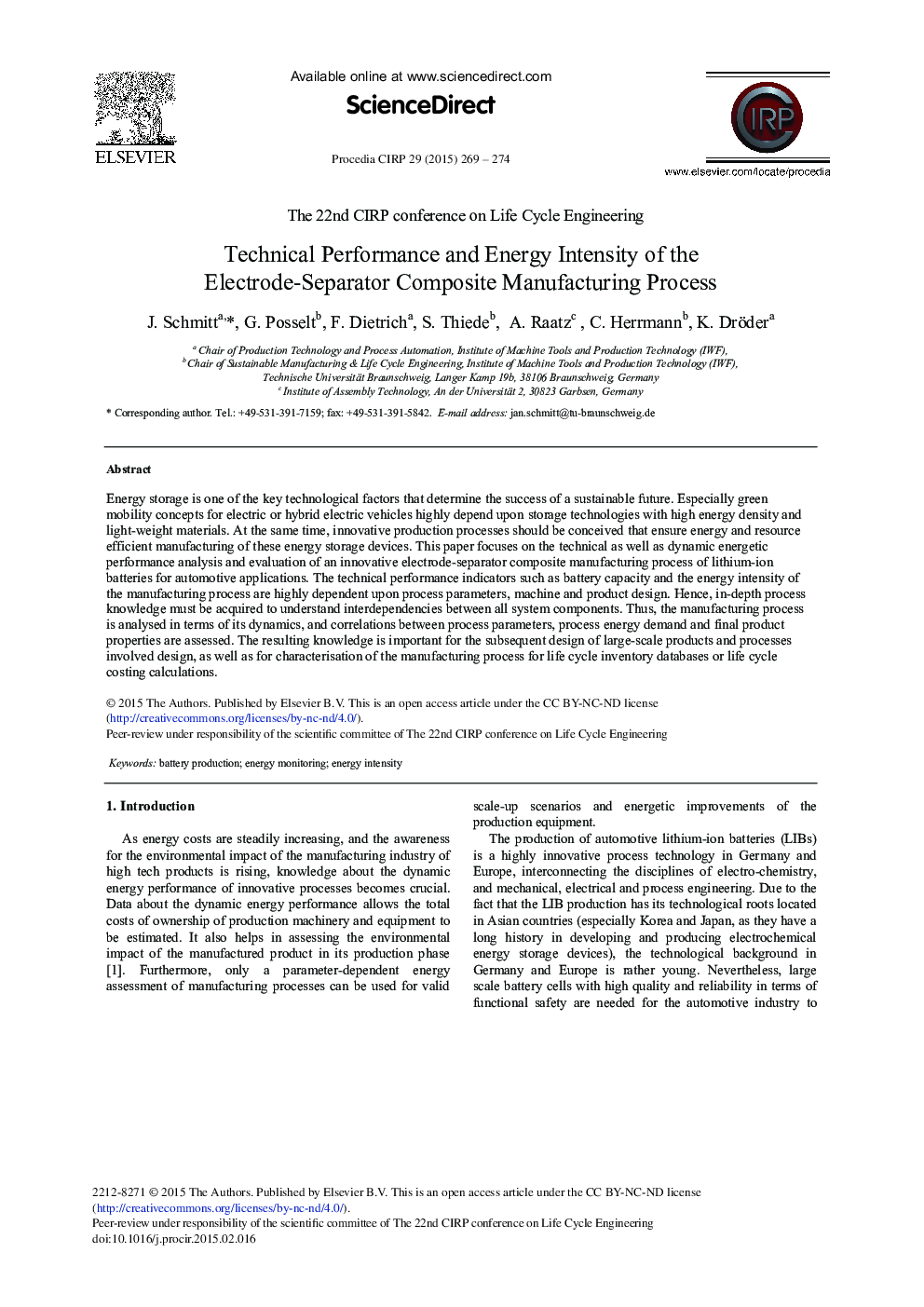 Technical Performance and Energy Intensity of the Electrode-Separator Composite Manufacturing Process 