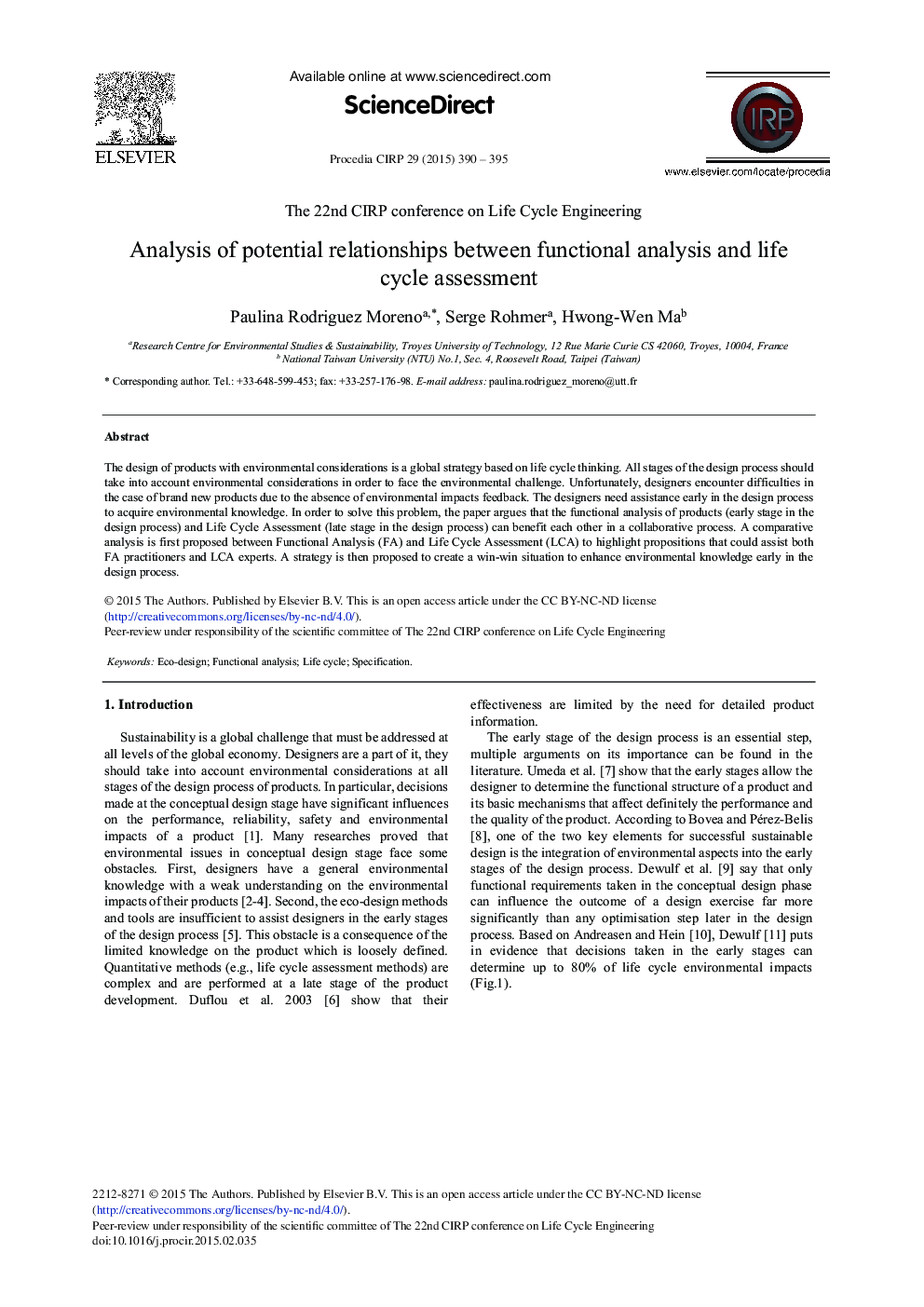 Analysis of Potential Relationships between Functional Analysis and Life Cycle Assessment 