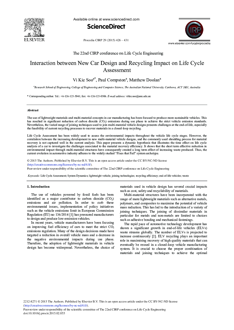 Interaction between New Car Design and Recycling Impact on Life Cycle Assessment 