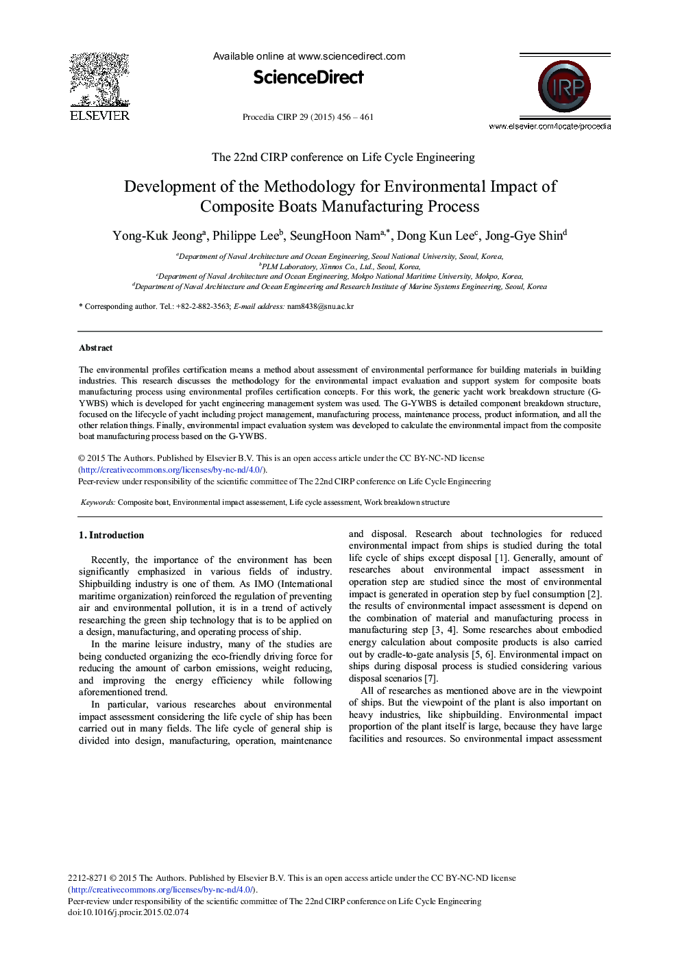 Development of the Methodology for Environmental Impact of Composite Boats Manufacturing Process 