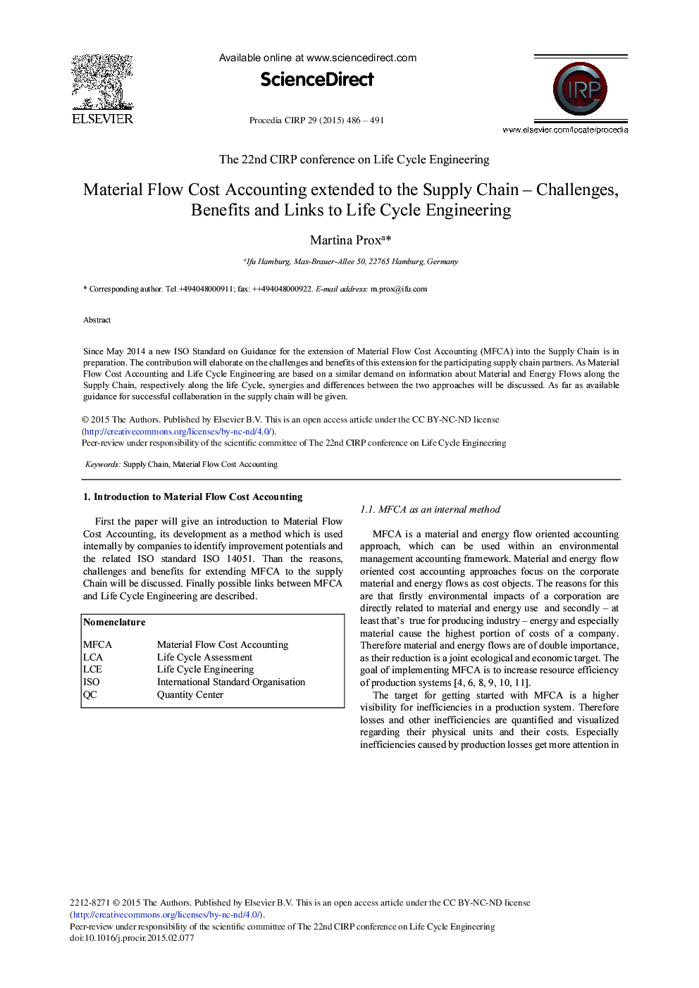 Material Flow Cost Accounting Extended to the Supply Chain – Challenges, Benefits and Links to Life Cycle Engineering 