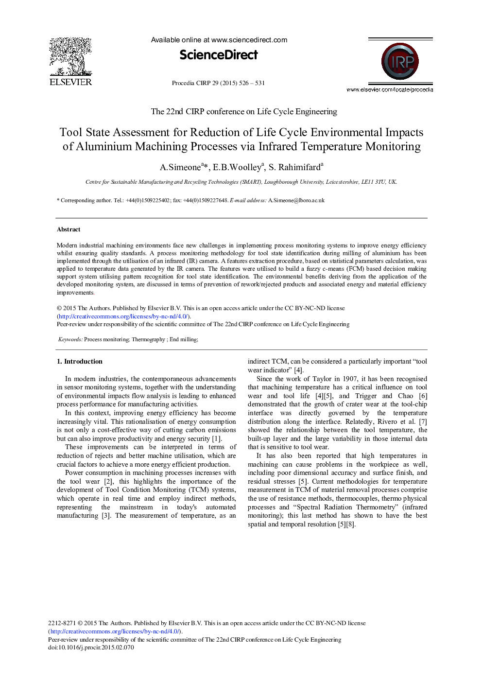 Tool State Assessment for Reduction of Life Cycle Environmental Impacts of Aluminium Machining Processes via Infrared Temperature Monitoring 