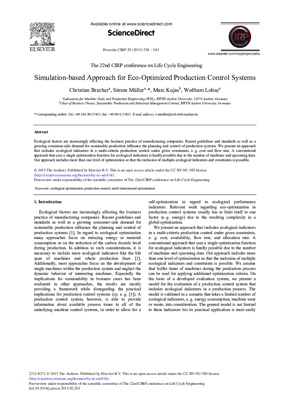 Simulation-based Approach for Eco-optimized Production Control Systems 