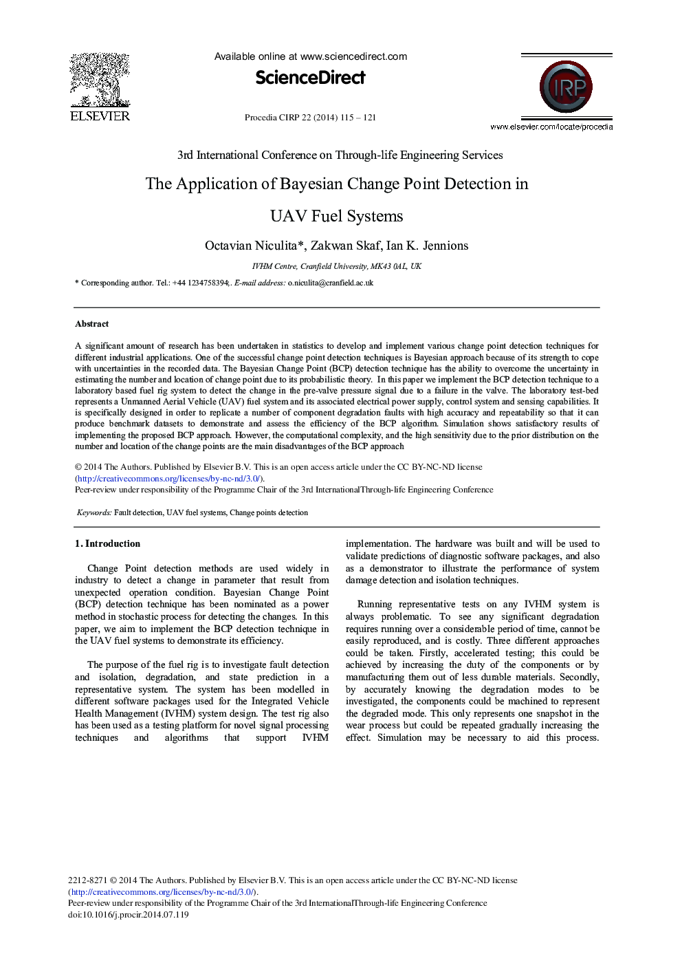 The Application of Bayesian Change Point Detection in UAV Fuel Systems 