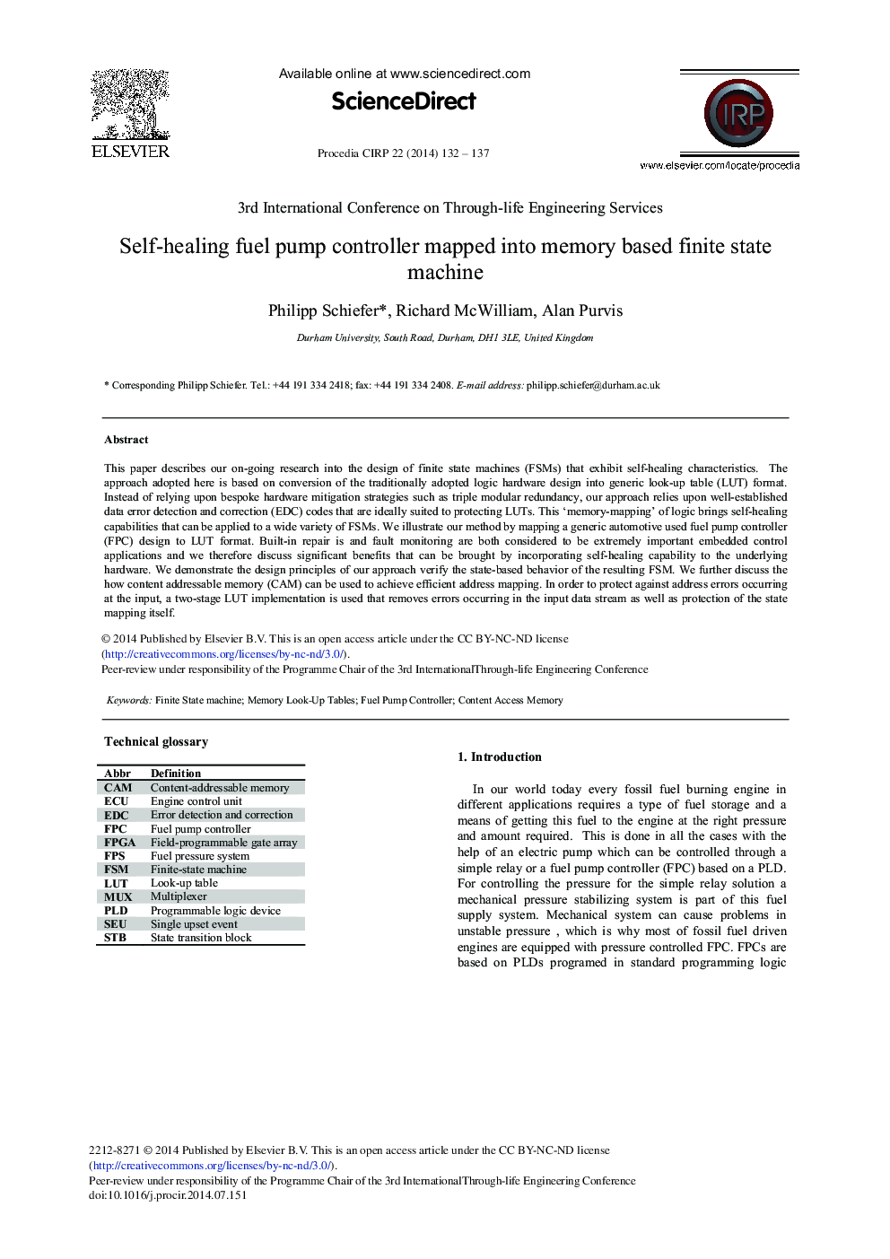 Self-healing Fuel Pump Controller Mapped into Memory Based Finite State Machine