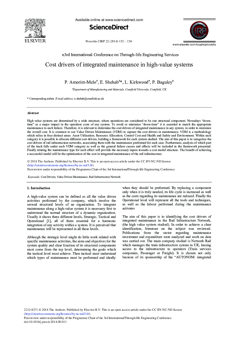 Cost Drivers of Integrated Maintenance in High-value Systems 