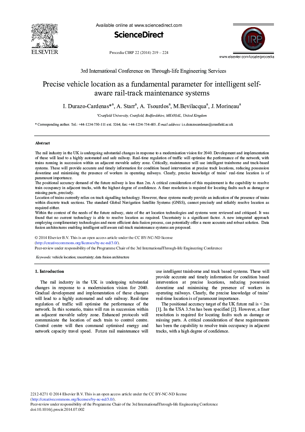 Precise Vehicle Location as a Fundamental Parameter for Intelligent Self-aware Rail-track Maintenance Systems 