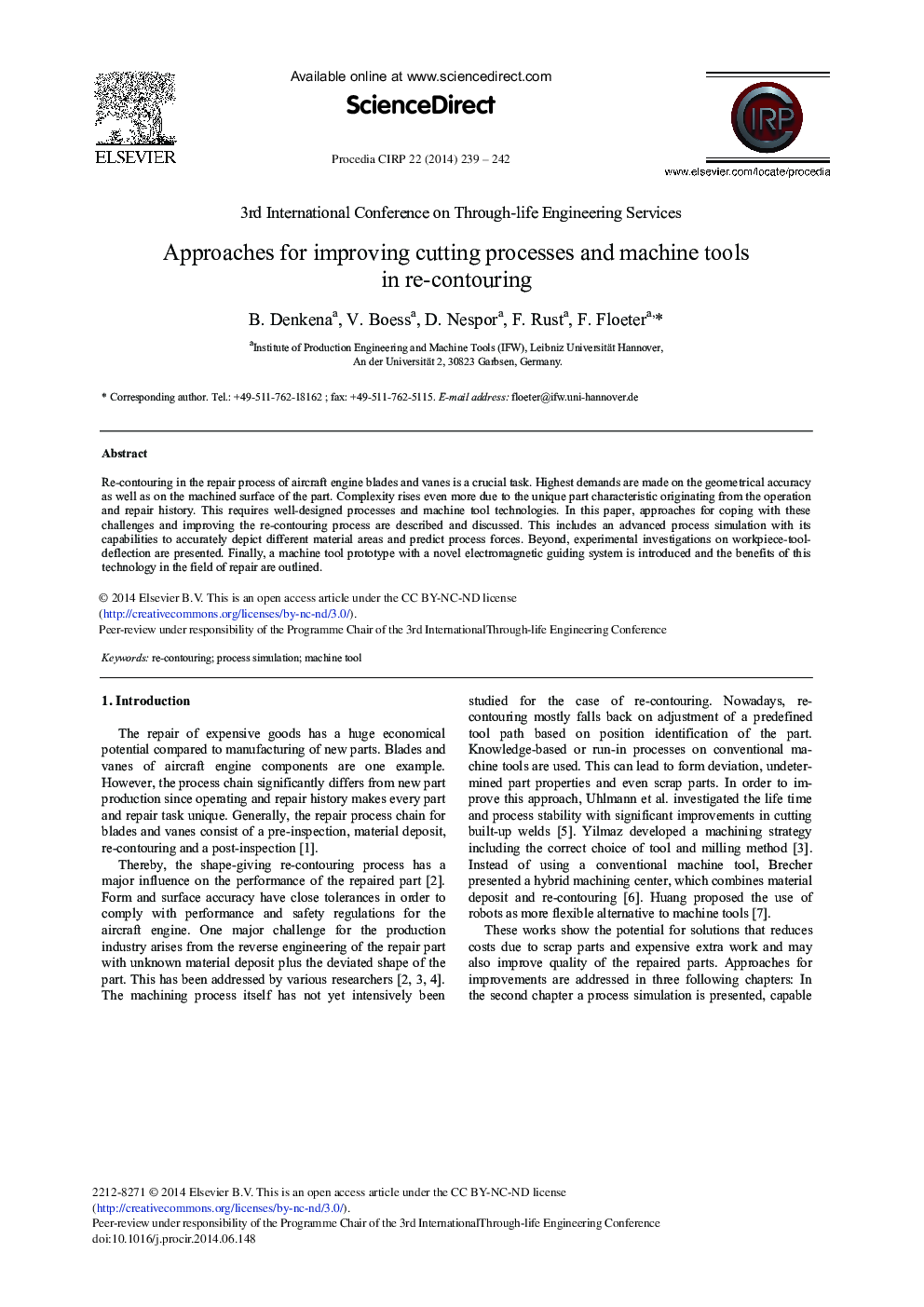 Approaches for Improving Cutting Processes and Machine Tools in Re-contouring 