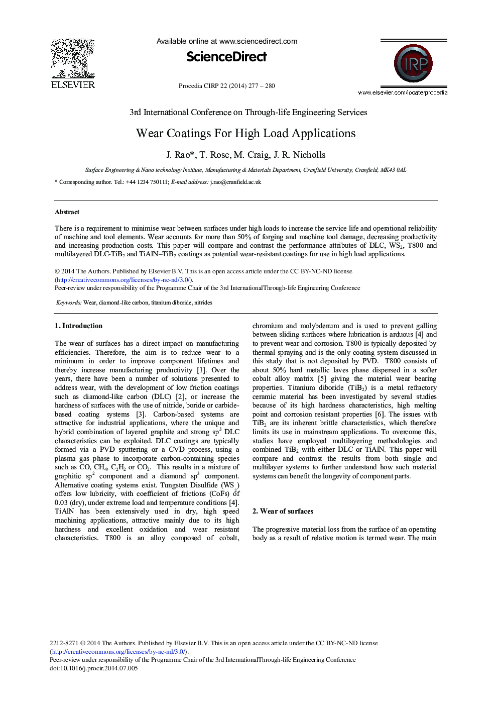 Wear Coatings For High Load Applications 