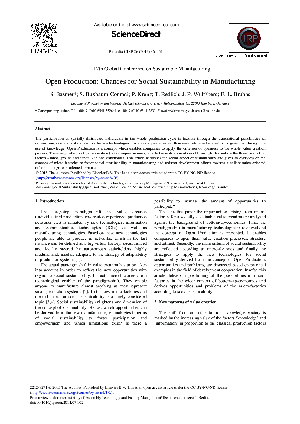 Open Production: Chances for Social Sustainability in Manufacturing 