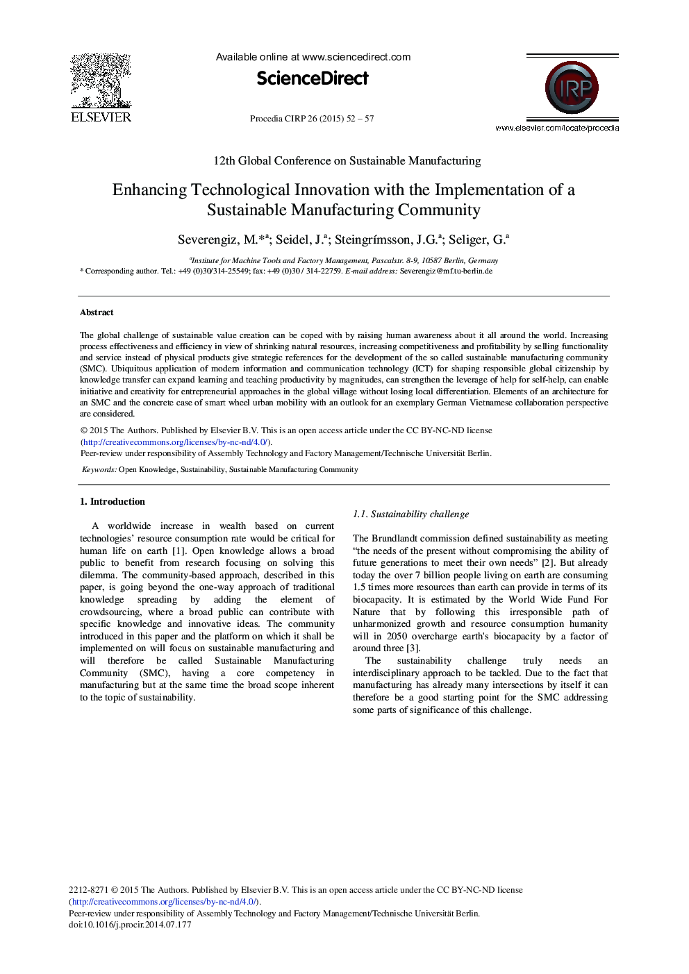 Enhancing Technological Innovation with the Implementation of a Sustainable Manufacturing Community 