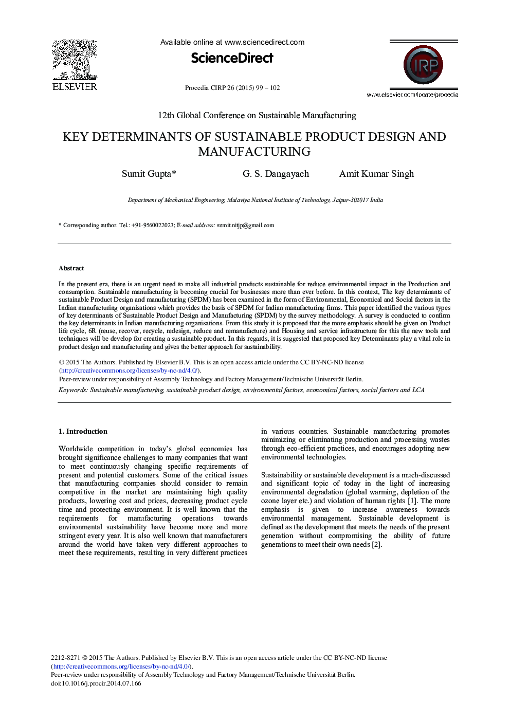 Key Determinants of Sustainable Product Design and Manufacturing 