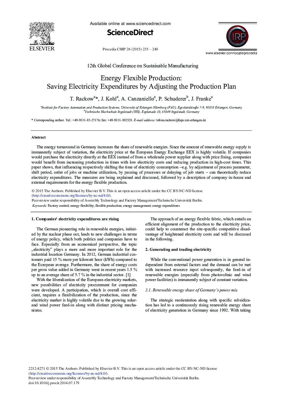 Energy Flexible Production: Saving Electricity Expenditures by Adjusting the Production Plan 