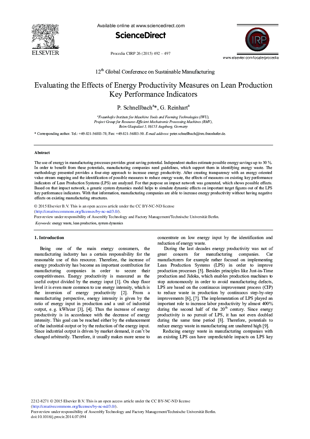 Evaluating the Effects of Energy Productivity Measures on Lean Production Key Performance Indicators 