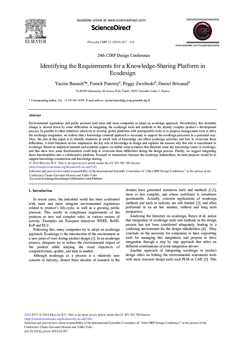 Identifying the Requirements for a Knowledge-sharing Platform in Ecodesign 