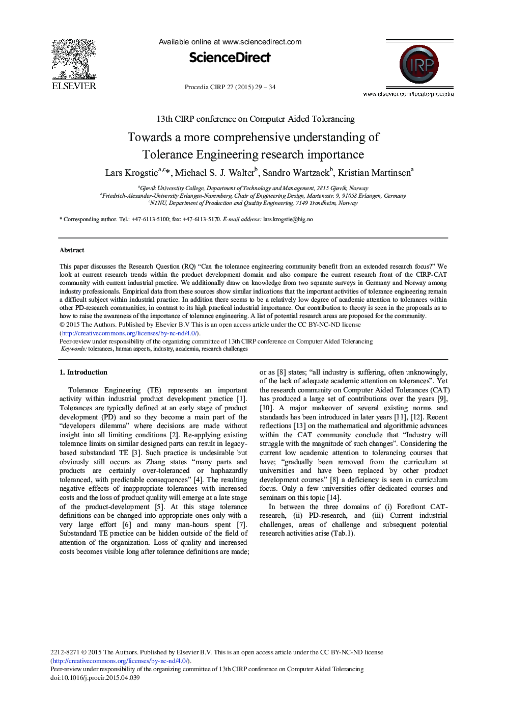 Towards a more Comprehensive Understanding of Tolerance Engineering Research Importance 