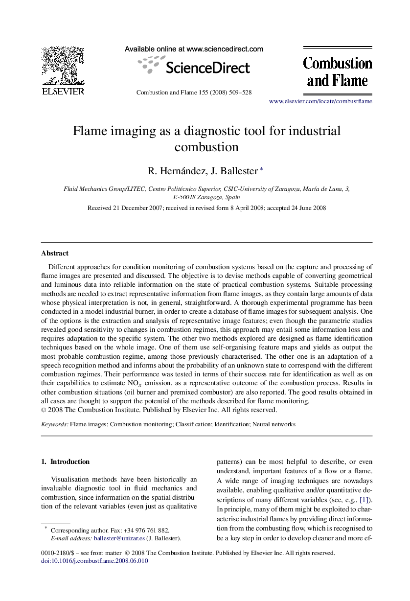 Flame imaging as a diagnostic tool for industrial combustion