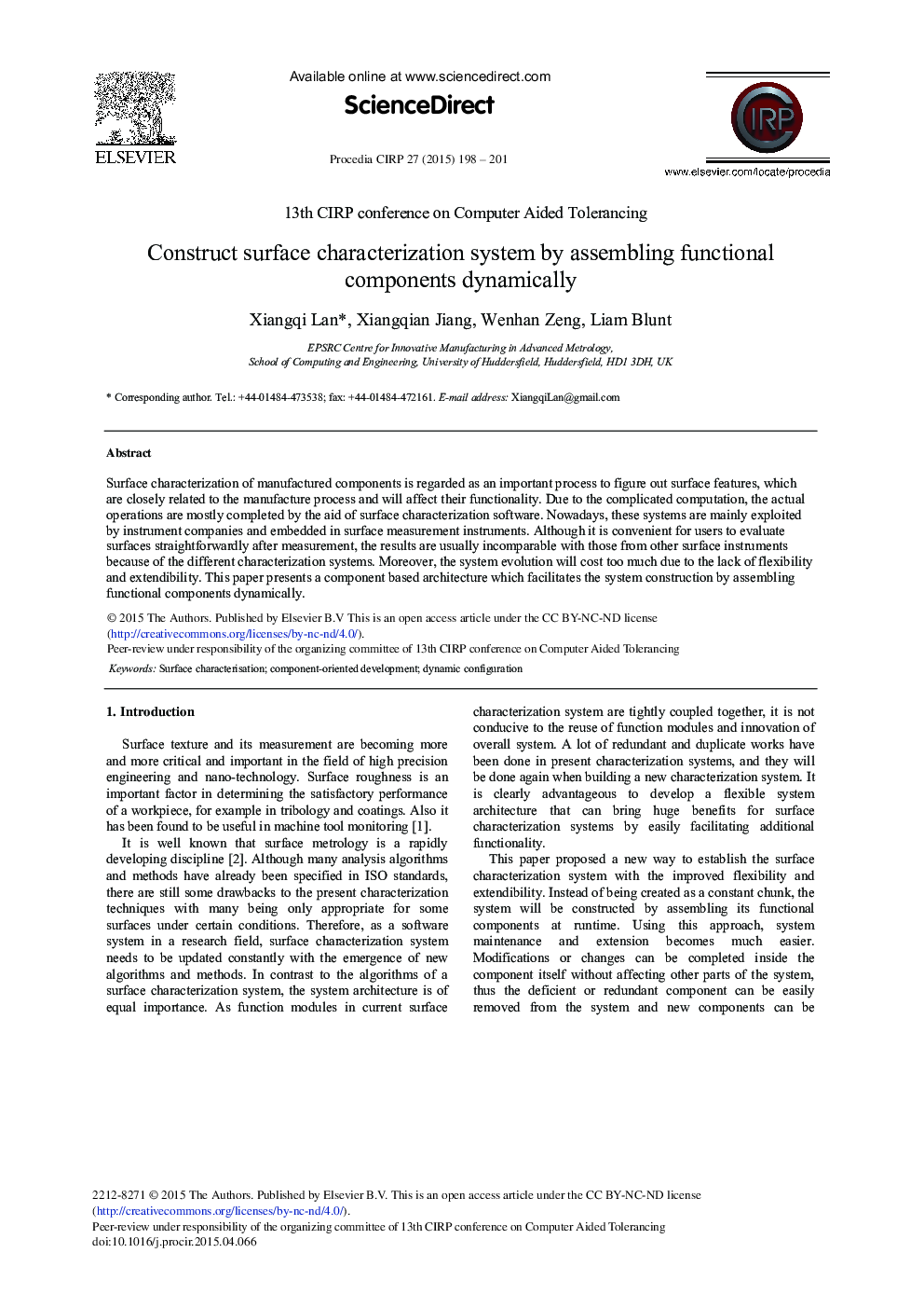 Construct Surface Characterization System by Assembling Functional Components Dynamically 