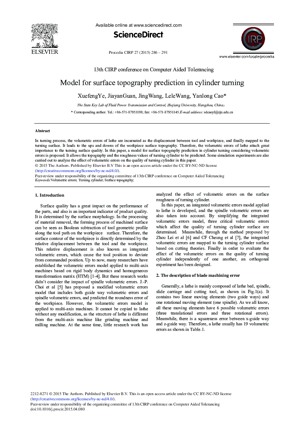 Model for Surface Topography Prediction in Cylinder Turning 