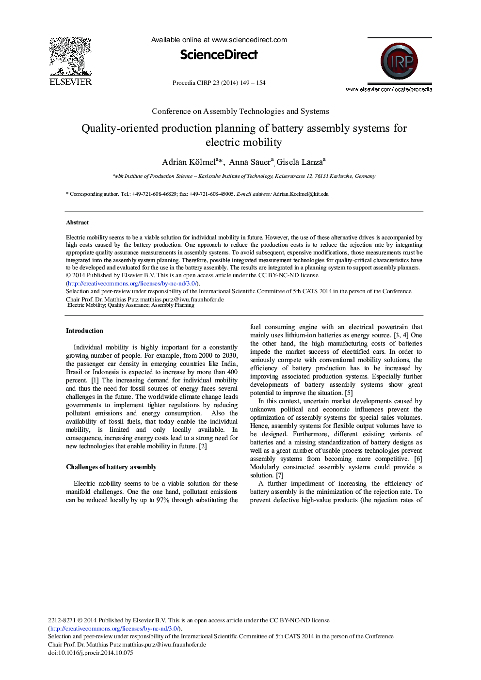 Quality-oriented Production Planning of Battery Assembly Systems for Electric Mobility