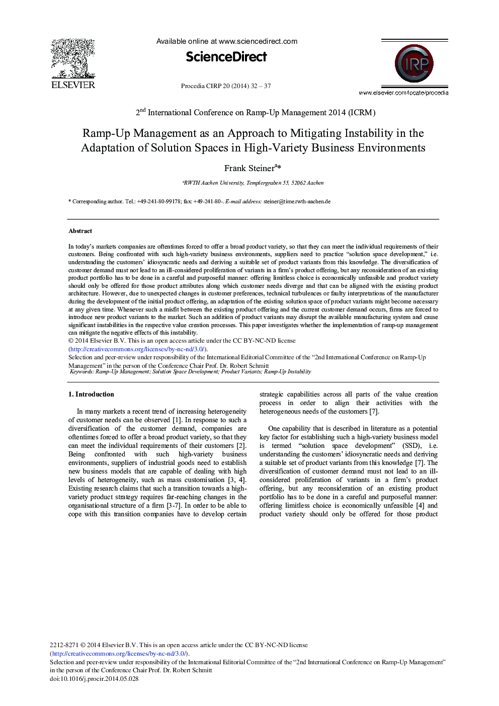 Ramp-up Management as an Approach to Mitigating Instability in the Adaptation of Solution Spaces in High-Variety Business Environments