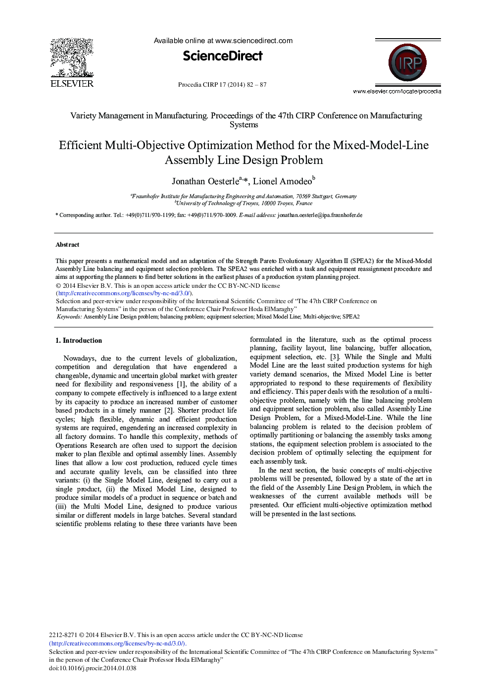 Efficient Multi-objective Optimization Method for the Mixed-model-line Assembly Line Design Problem 