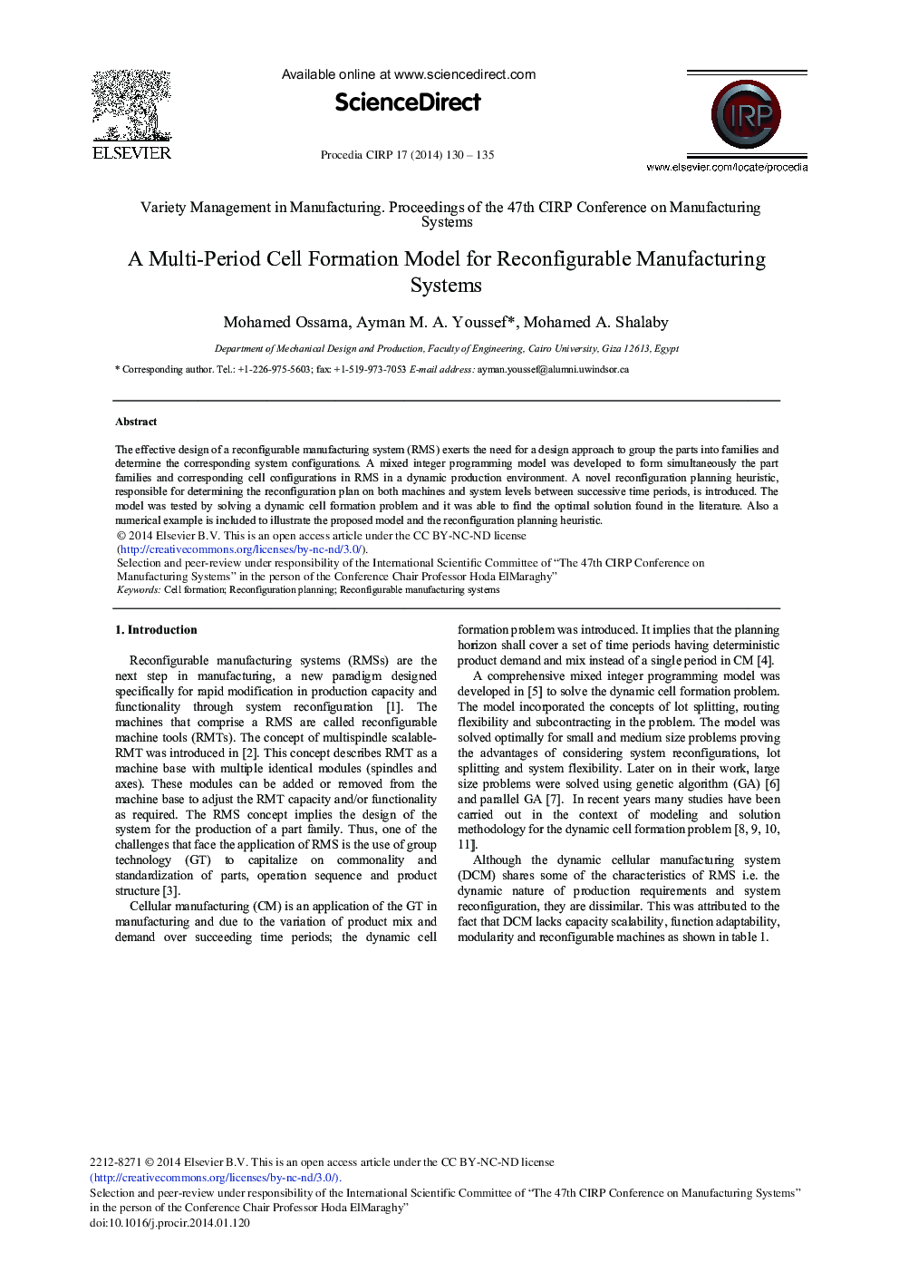 A Multi-period Cell Formation Model for Reconfigurable Manufacturing Systems 