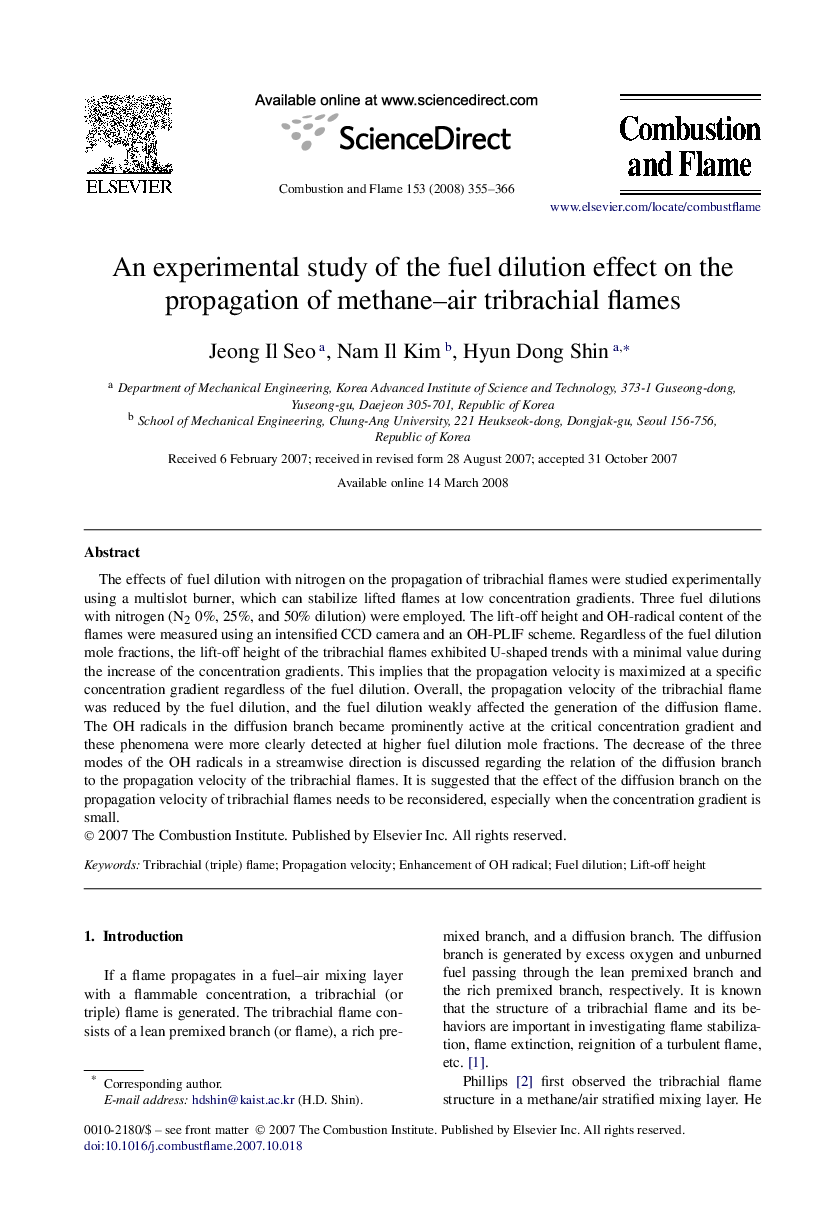 An experimental study of the fuel dilution effect on the propagation of methane–air tribrachial flames