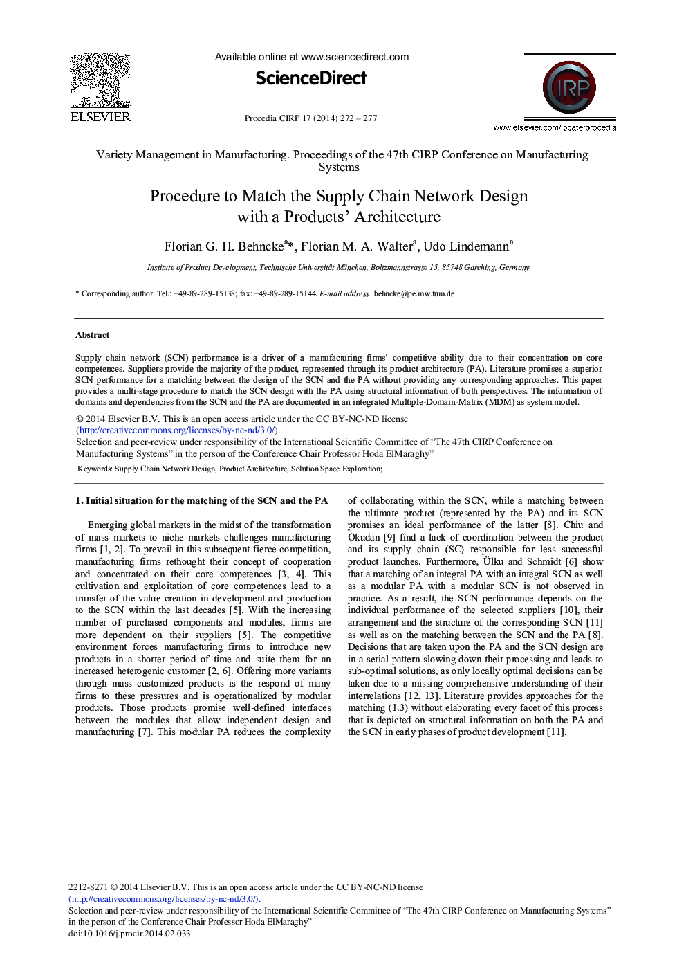 Procedure to Match the Supply Chain Network Design with a Products’ Architecture 