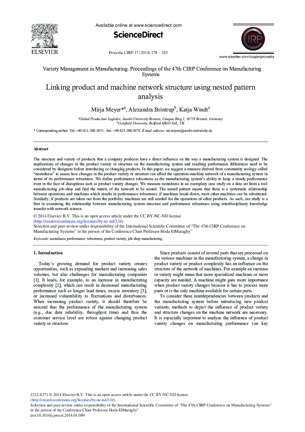 Linking Product and Machine Network Structure Using Nested Pattern Analysis 