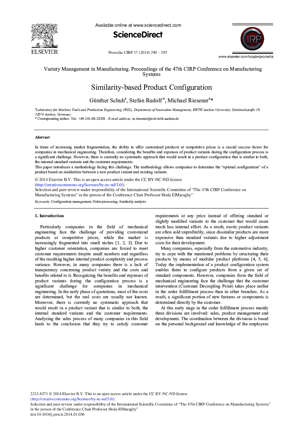 Similarity-based Product Configuration 