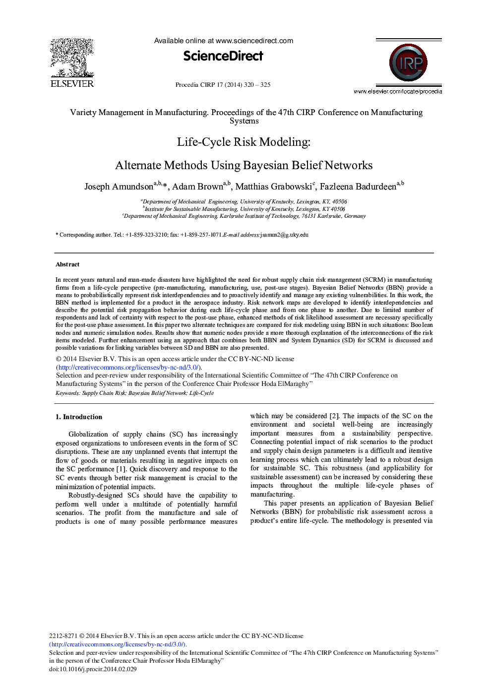 Life-cycle Risk Modeling: Alternate Methods Using Bayesian Belief Networks 