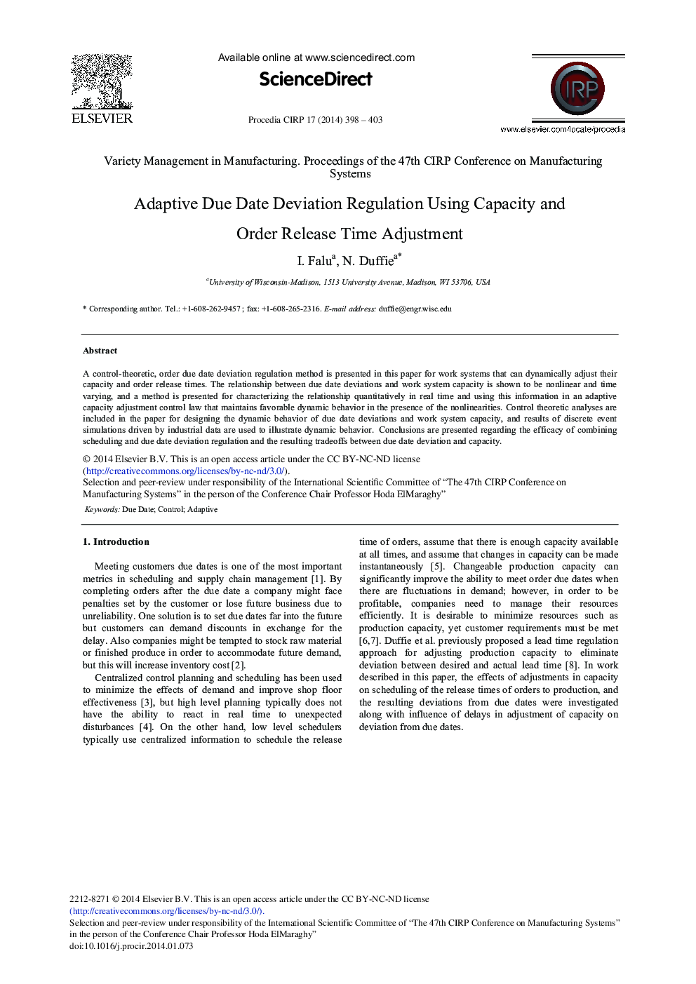 Adaptive Due Date Deviation Regulation Using Capacity and Order Release Time Adjustment 