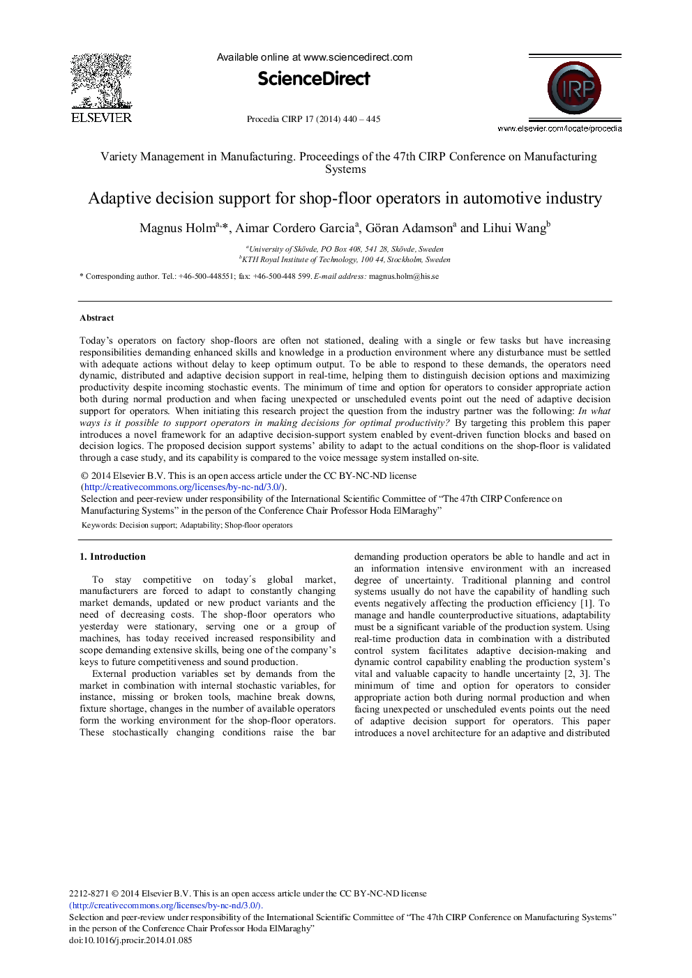 Adaptive Decision Support for Shop-floor Operators in Automotive Industry 