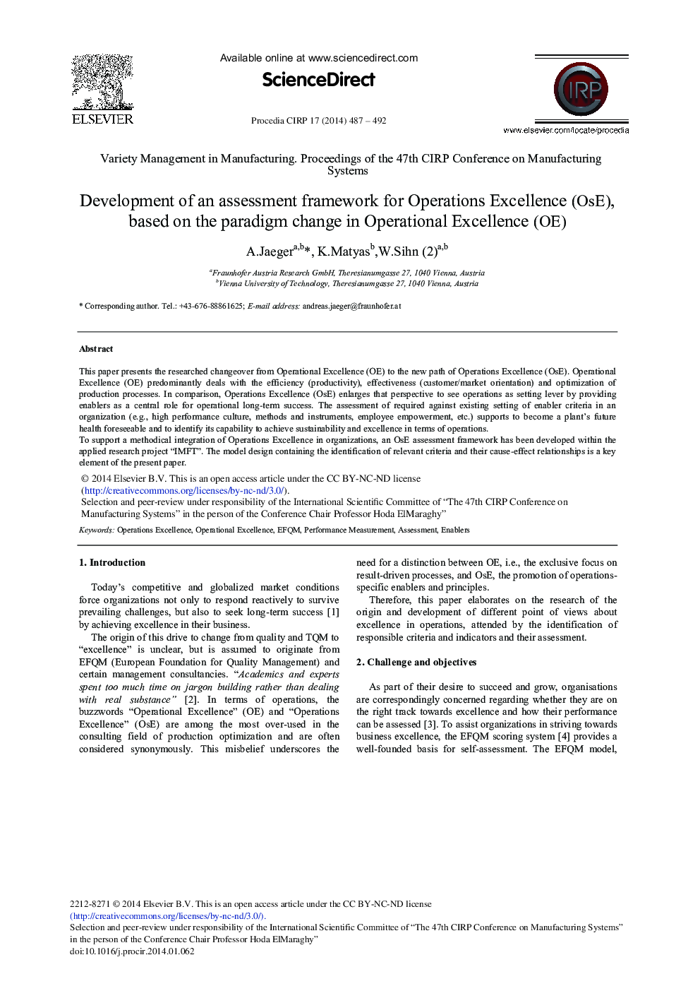 Development of an Assessment Framework for Operations Excellence (OsE), based on the Paradigm Change in Operational Excellence (OE) 